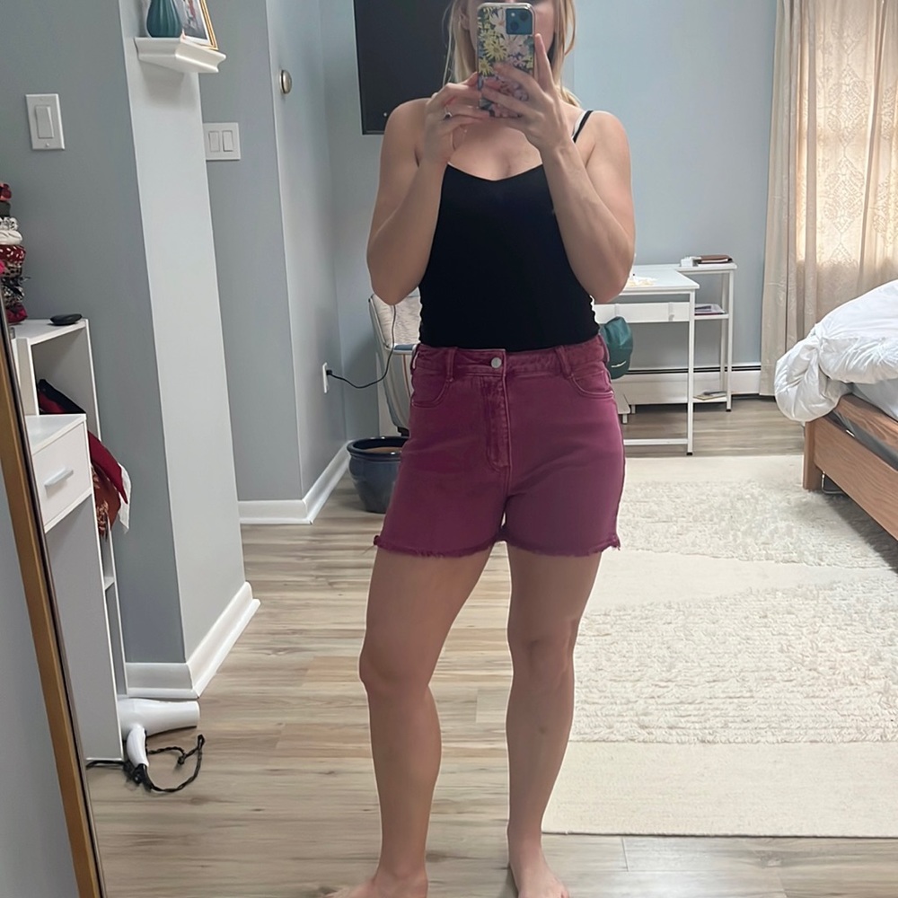 Purple denim shorts
